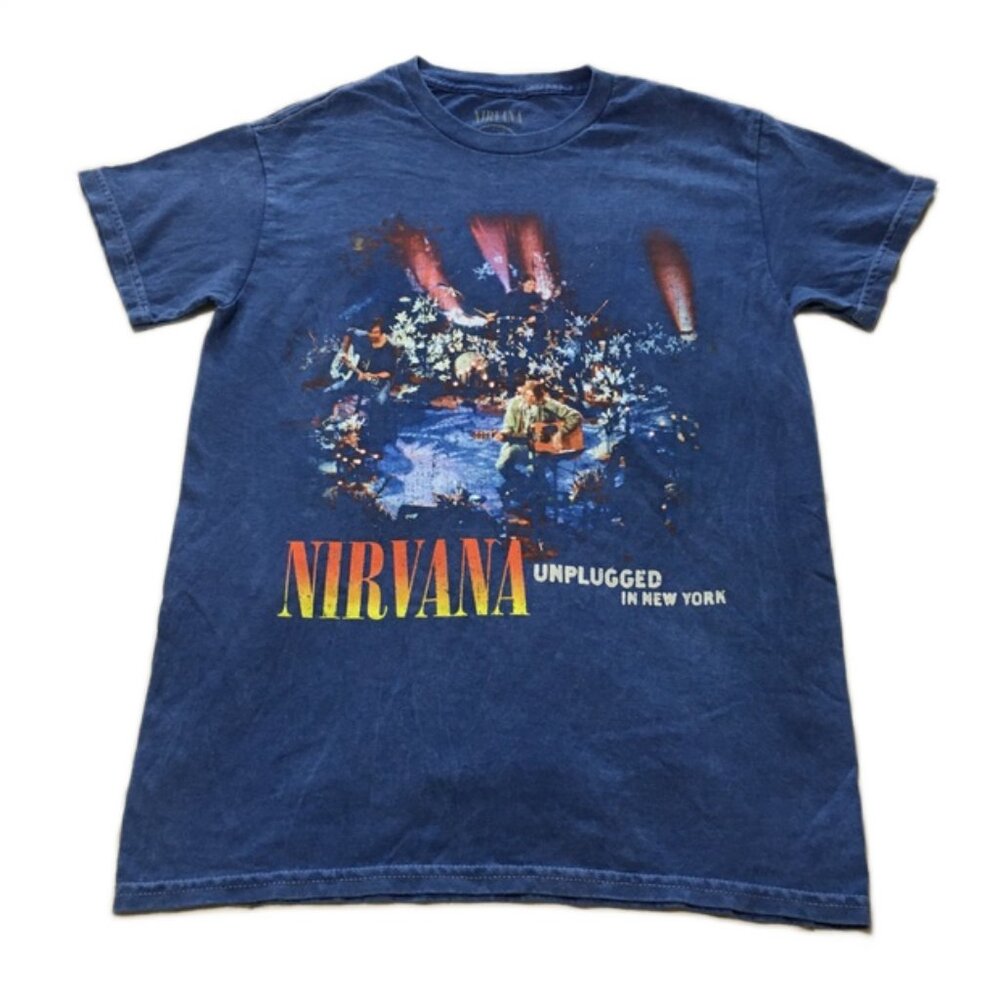 Nirvana Unplugged In New York Blue Washed Graphic Band T-Shirt Women's Size S